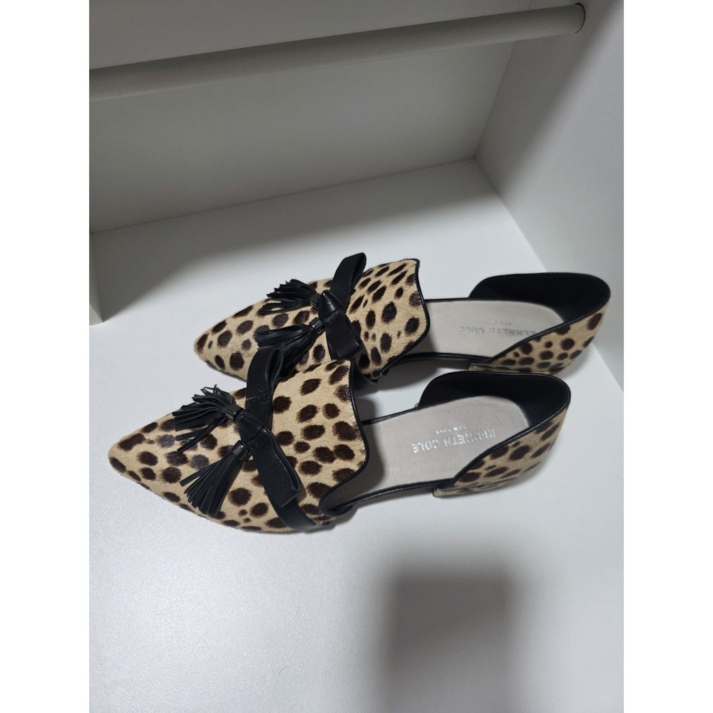 Kenneth Cole New York Leopard Calf Hair D'Orsay Flats Tassel Bow Women's Size 9M - Picture 2 of 11